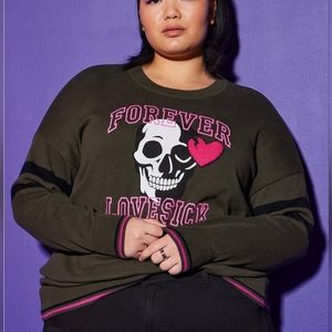 Torrid | NWT Crewneck Drop Shoulder Skull Lovesick Sweater Green Size 1X